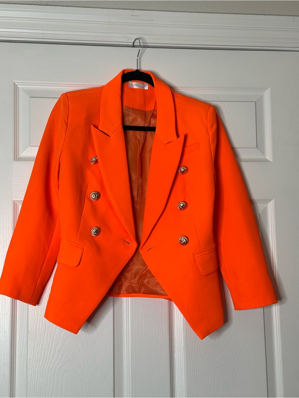 Bold Orange Double-Breasted Blazer with Tailored Fit